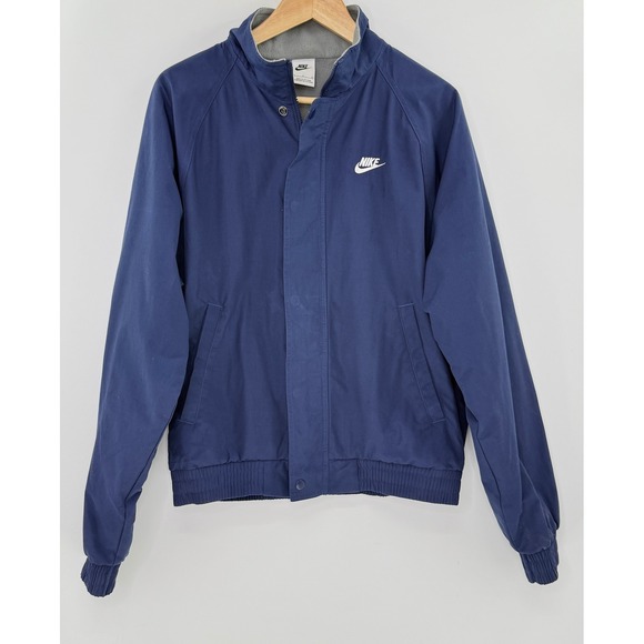 Nike Men's Navyl Blue Full Zip Snap Fleece‎ Lined Bomber Coat Jacket Sz Sm - Picture 1 of 10